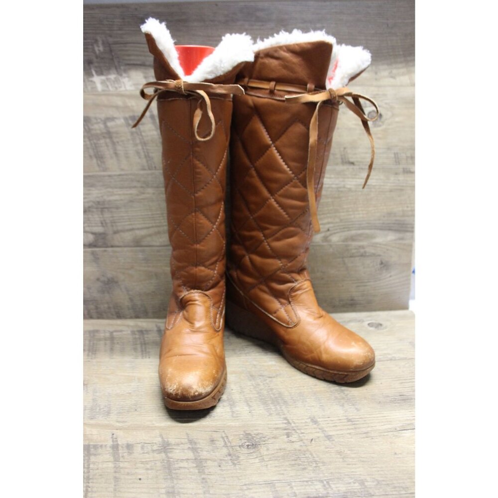 Husky‎ by Bastien women's vintage quilted leather faux fur lined tall boots